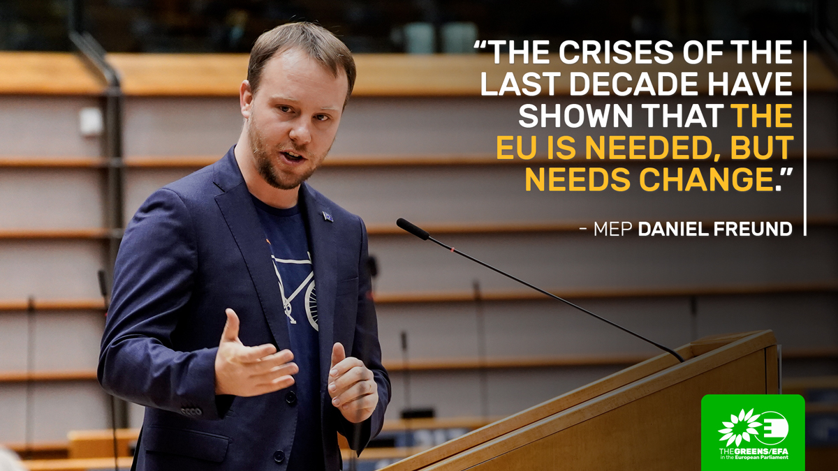 Greens/EFA in the EU Parliament 🌍 (@greensefa) on Twitter photo "It's no secret that the EU needs fundamental reforms. The #FutureofEurope Conference must drive #EU closer to citizens. Too many major decisions have been held back due to narrow minded national perspectives in the Council." - <a href="/daniel_freund/">Daniel Freund</a> on #CoFoE.
🔗greens-efa.eu/en/article/new… "It's no secret that the EU needs fundamental reforms. The #FutureofEurope Conference must drive #EU closer to citizens. Too many major decisions have been held back due to narrow minded national perspectives in the Council." - <a href="/daniel_freund/">Daniel Freund</a> on #CoFoE.
🔗greens-efa.eu/en/article/new…