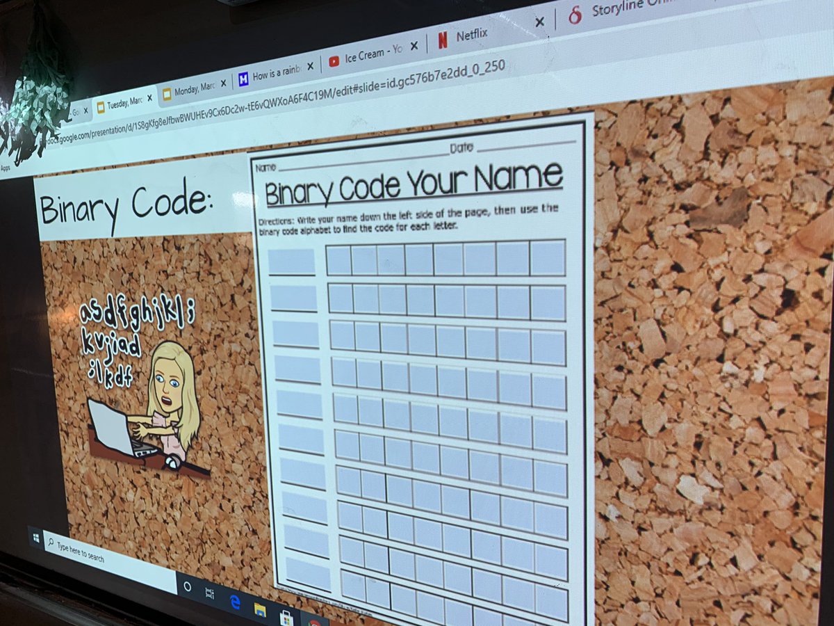 Ms_Banyai's tweet photo. Switching gears today in math and trying out some binary coding! We learned that computers talk through binary codes and we got to try coding our names and then coding a message to a friend! #coding #binarycoding @OLVMWolverines @HCDSB https://t.co/BeDGdroPat
