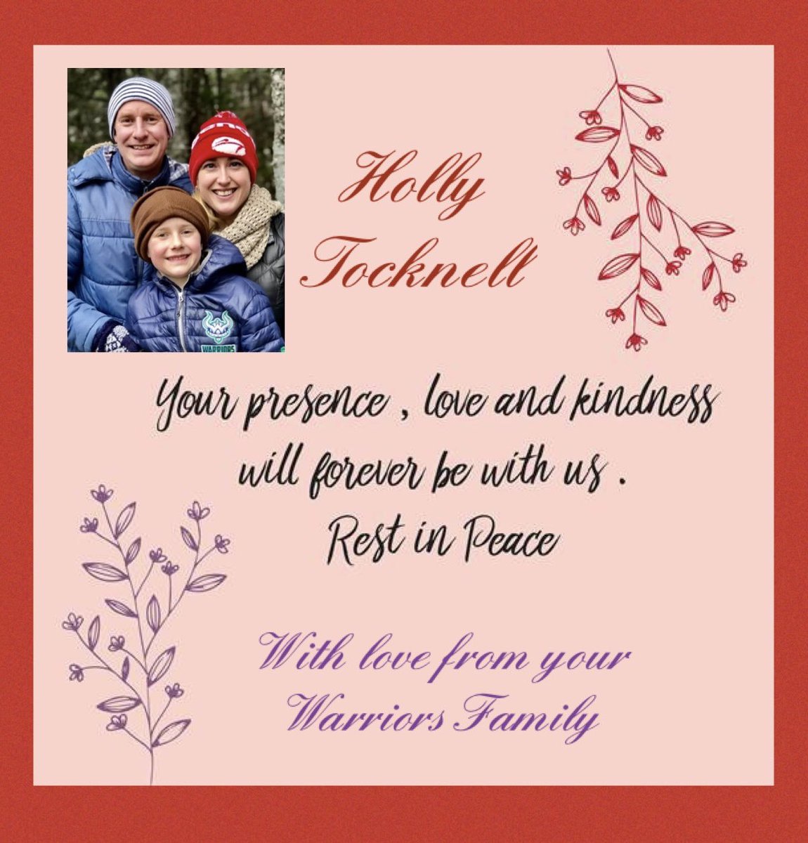 It is with great sadness that we share news of Holly’s passing. Holly was the epitome of kindness, positivity &amp; light. She was the ultimate Sports Mom &amp; will be missed tremendously. Our Warriors family sends much love &amp; support to the Tocknell and Roberts families ❤️@PmhaWarriors