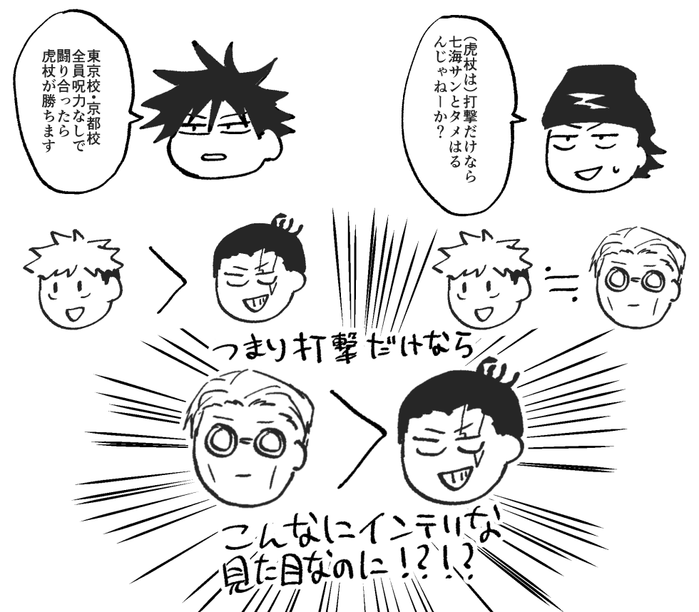 恵と猪野君の証言をもとにするとつまりこういう事なので七ってマジでゴリゴリなんだよなぁ…と思う 