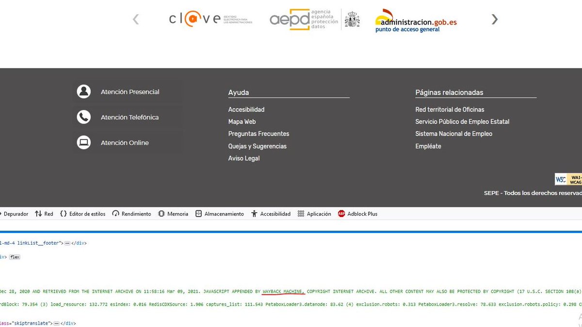 Flipa, estos del #SEPE han colgado un copy&amp;paste de WAYBACK MACHINE con fecha 28 de Diciembre. Pinta que han metido la pata bien y no tienen copias de seguridad. 👏👏👏👏👏