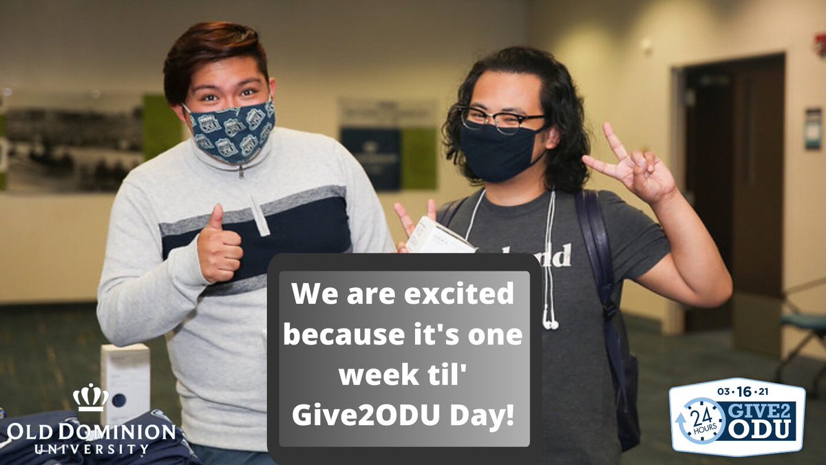 oduadvancement's tweet photo. ONE WEEK AWAY!! We hope you all are super excited like we are! JOIN US for #Give2ODU Day on March 16th! To make an early gift, visit https://t.co/x06oqok1mS. As always, thank you for your support!🦁💙 #ODU #dayofgiving #givingtuesday https://t.co/mRWwCumWiP
