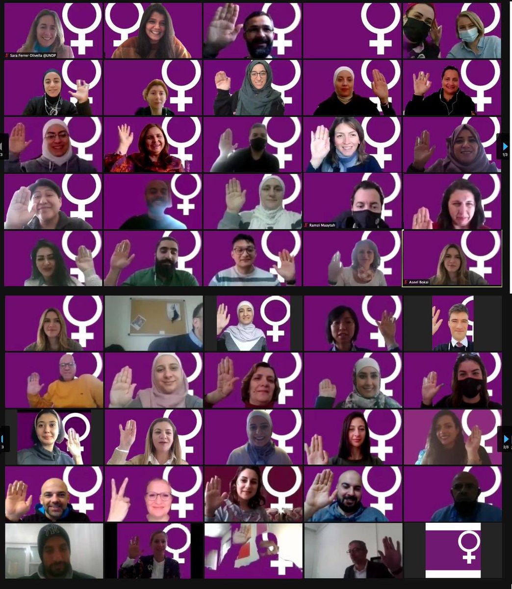 SaraFOlivella's tweet photo. 📢 Listen - change starts with us! Snapshots 📸 from our gender-themed Town-hall meeting today with colleagues committing to gender quality 🙌🏼 #IWD2021 🟣 @UNDPJordan @UnitedNationsJO https://t.co/6ane0E9u5y
