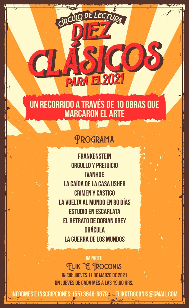 ElikGTroconis's tweet photo. ¡Este jueves arranca el #CírculoDeLectura Diez Clásicos para el 2021ª! La oportunidad para #leer esos #clásicos que tenemos en la laaarga lista de lecturas pendientes.
#libros https://t.co/wHKHS2WDsG