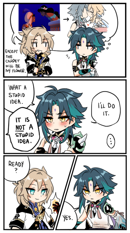 Late night #xiaolumi thoughts about Albedo finding a new way for Xiao to surprise the Traveler...