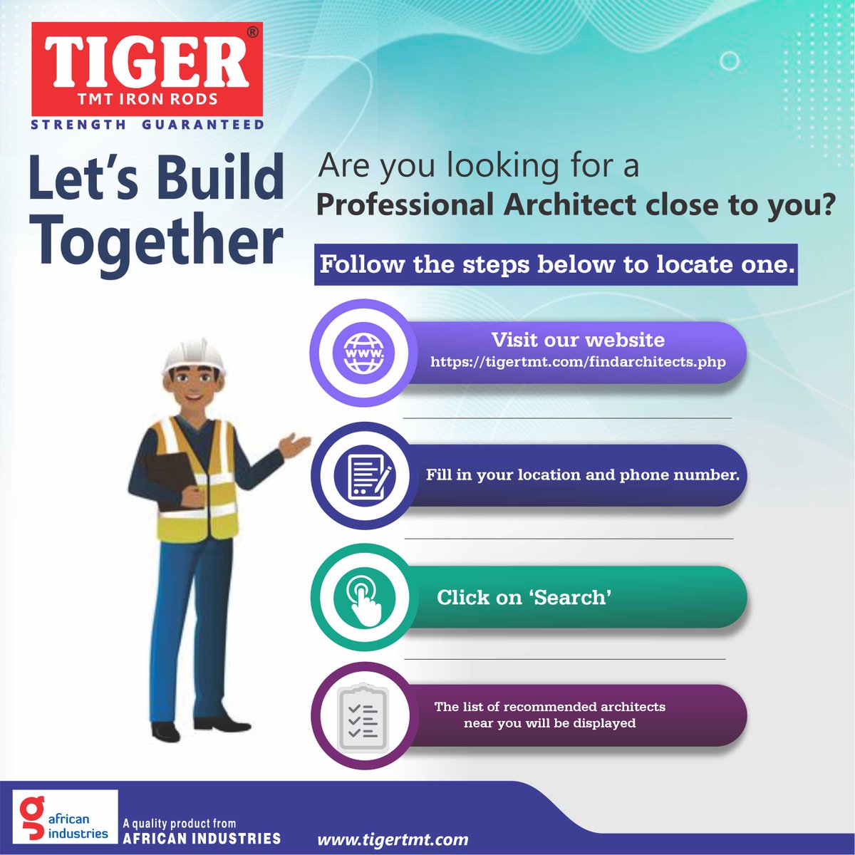 TigerTmt's tweet photo. Find a professional architect who can bring your dream house design into reality without stress. The steps you need to follow are highlighted below.
#BuyAGenuineTMT
#buildhouseforgenerations
#StrengthGuaranteed
#LetsBuildTogether
#TIGERTMT https://t.co/1gagYtQbx7