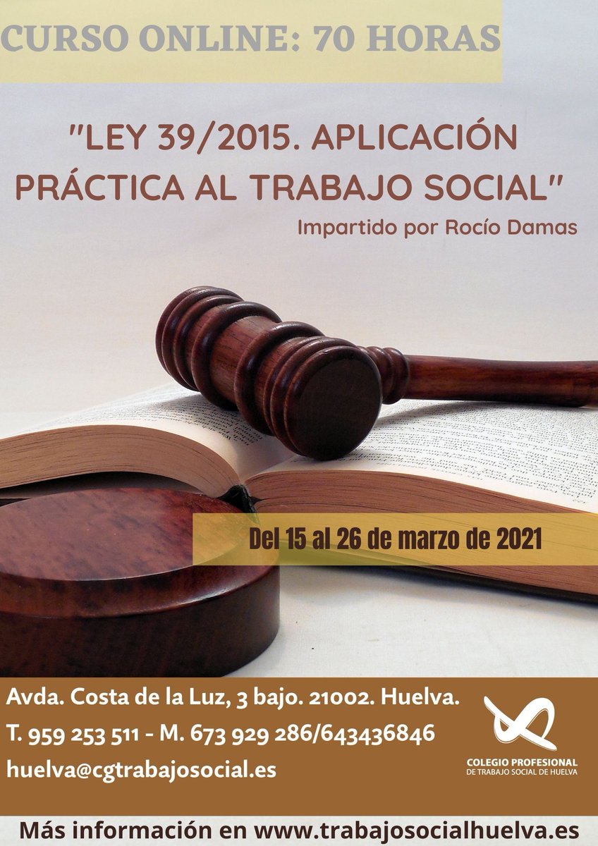 #TSinfo 📢TODAVÍA QUEDAN PLAZAS PARA EL CURSO 👉"LEY 39/2015. APLICACIÓN PRÁCTICA AL TRABAJO SOCIAL” 👈 IMPARTIDO POR 👩‍🏫Rocío Damas 👩‍🏫.  🕰70 HORAS🕰 DE 👩‍💻FORMACIÓN ONLINE👩‍💻. 
MÁS INFORMACIÓN EN: cutt.ly/dzlaKv4
#Go #TrabajoSocial #TSFormacion