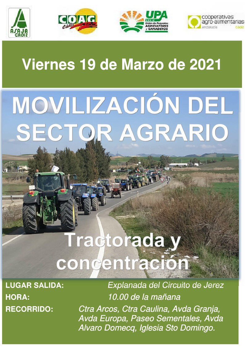 ASAJACADIZ's tweet photo. 🆘El próximo 19 de marzo el sector agrario de #Cádiz se une en una 🚜🚜🚜🚜 por la falta de diálogo de @desdelamoncloa @mapagob y @LuisPlanas con todo lo que rodea a la #PAC y que ✂️castiga✂️ sobre todo al pequeño y mediano agricultor y ganadero. Porque el campo no puede más➡️🆘 https://t.co/qfNlsfg2cl