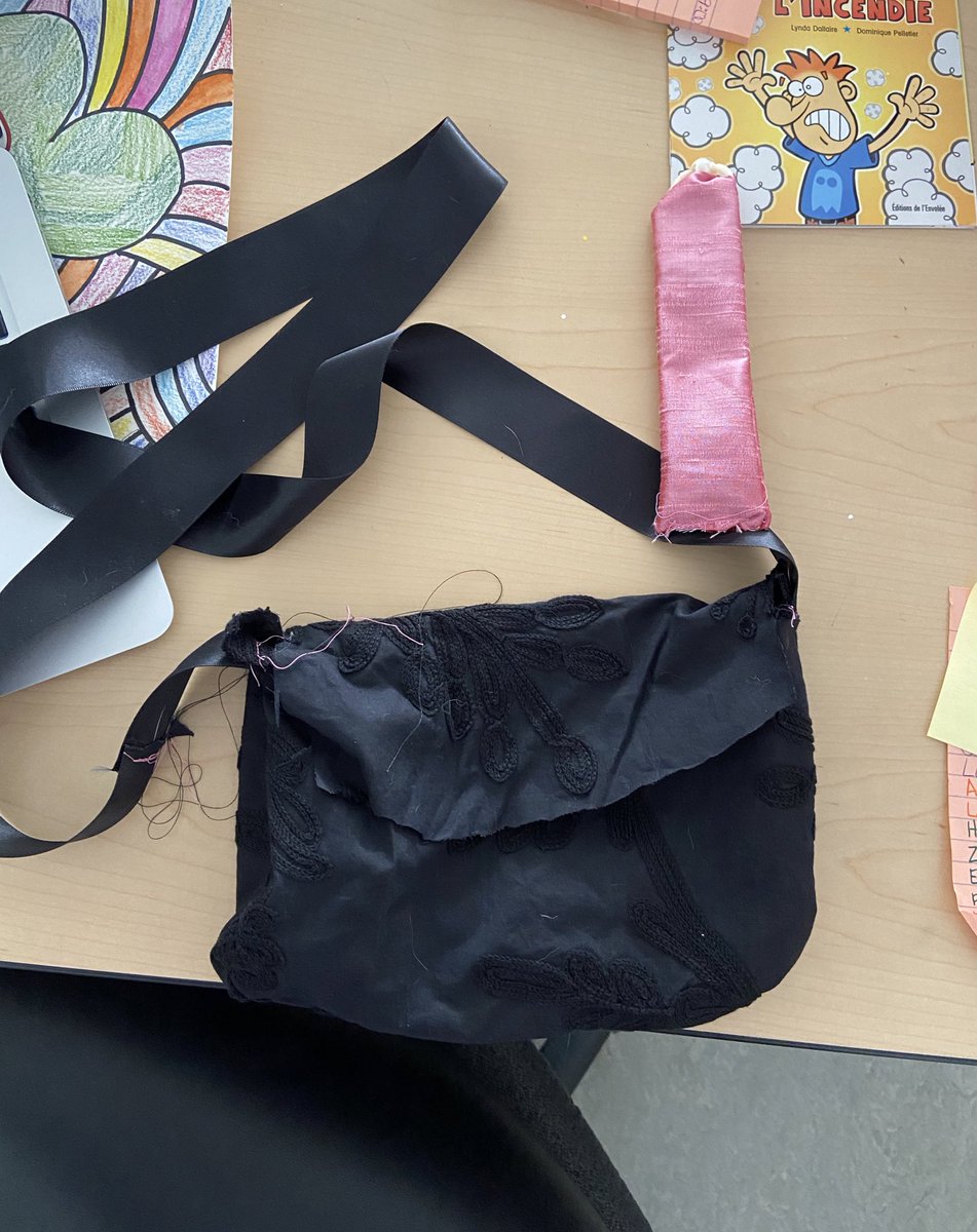 One of my grade twos has been learning to sew this year and everyday she comes and shares her progress with me, this morning after arriving in my class after supervision I found a gift on my desk of a sewn purse and bookmark! #bestjobever #lifelonglearning