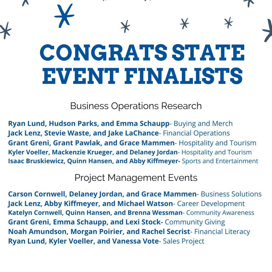 Rogers_DECA's tweet photo. Congrats to all of our State Event Finalists! We are so proud of you all, best of luck as you continue competing today 🔷 #mndeca https://t.co/hAPj0b91tr