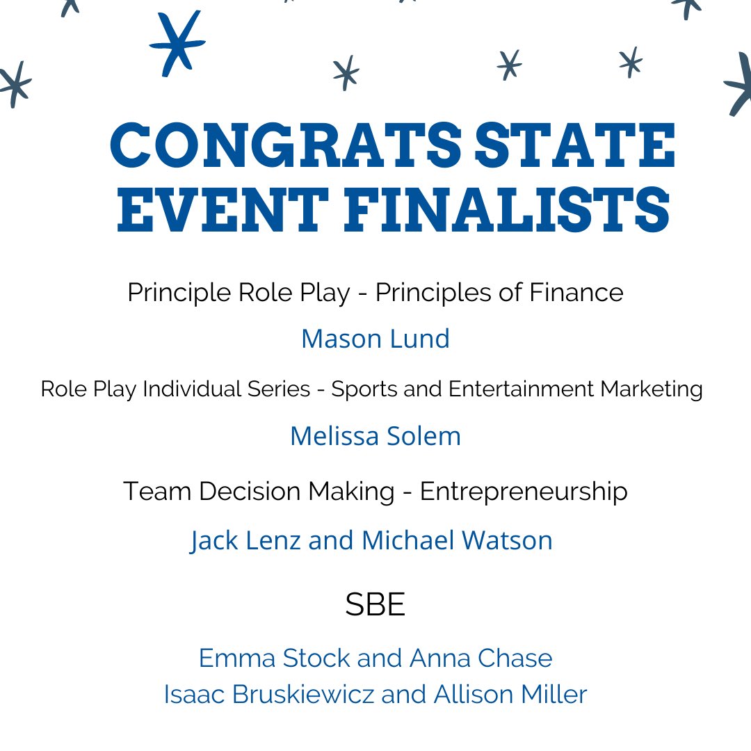 Rogers_DECA's tweet photo. Congrats to all of our State Event Finalists! We are so proud of you all, best of luck as you continue competing today 🔷 #mndeca https://t.co/hAPj0b91tr