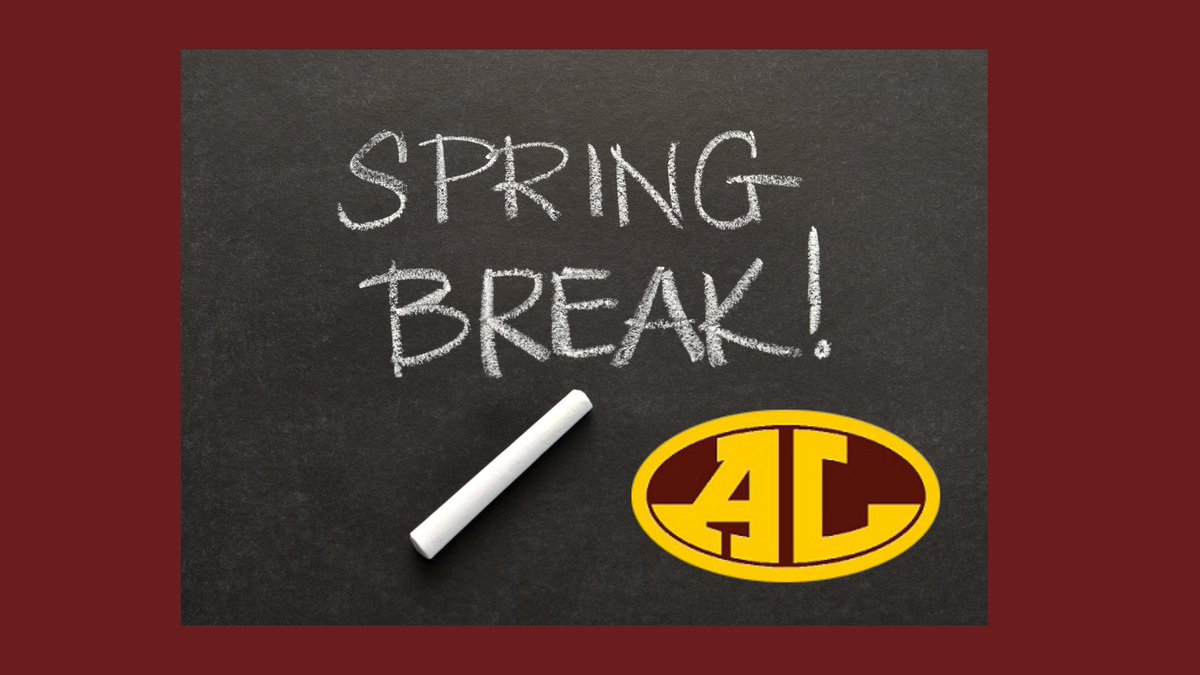 AvonLakeSchools's tweet photo. Spring Break is April 2-9.
We hope you all have a fun, safe, and relaxing break.
Classes resume April 12.
#ALexcellence @SuperALCSD @ALCurriculum @AvonLakeHS @V_Nuggud @AndyPeltz @WV_Wildcats @ErieviewEagles @jamiefranko11 @HolemanLindsey https://t.co/t2tbmqpSag