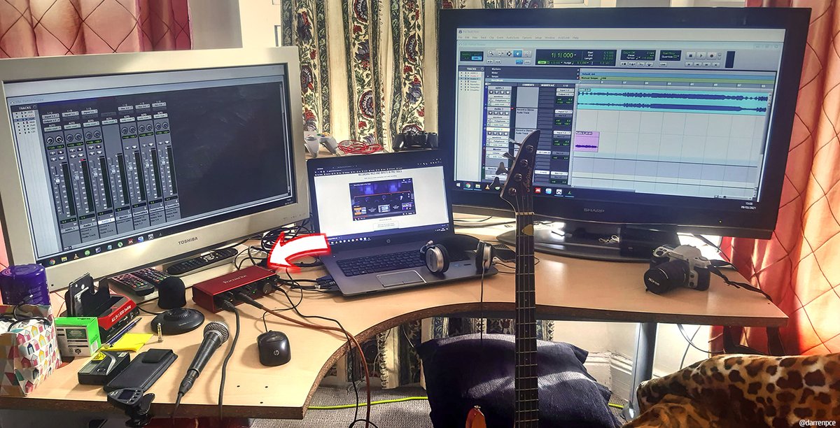 darrenpce's tweet photo. Vocals in the home production studio for the #electro #synthwave #PerfectDisease project with cohort @marshalsea now back online courtesy of @WeAreFocusrite #Scarlett2i23rdGen [arrow]. Tons of bundles. I went for @AvidProTools #ProToolsFirst. Just now need to learn it (again). 🧠 https://t.co/kv4cIdZDOo