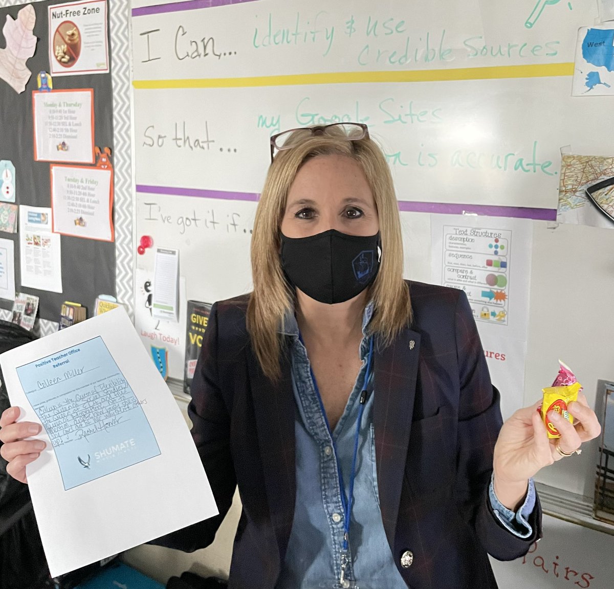 CoachesSms's tweet photo. Busted!!!! Mrs. Miller just received a positive office referral for all of her hard work and care for others! Way to go!
#SpringIntoGSD https://t.co/7jtLksTC2P