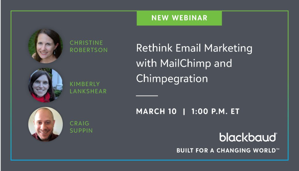 DYK that you can integrate Raiser’s Edge + <a href="/Mailchimp/">Intuit Mailchimp</a> with <a href="/zeiddev/">Zeidman Development</a>?

@crobertson828, Kimberly, and Craig will share how your organization can leverage these tools. Register: blkb.co/3cfcAXo