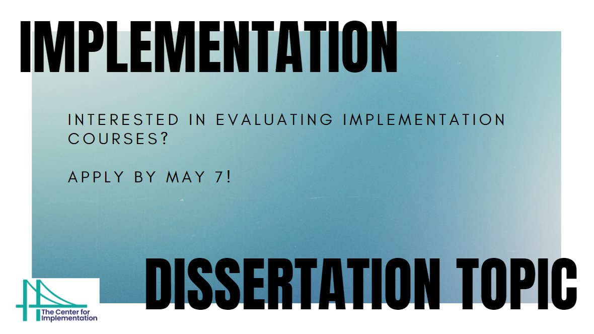 Are you looking for a dissertation topic for your doctoral degree?

We have an exciting opportunity: We're looking for a PhD student to design and conduct an evaluation on our online courses! #ImpSci #ImpPractice

Apply by May 7.

🙏 share &amp; RT!

bit.ly/30u08gO