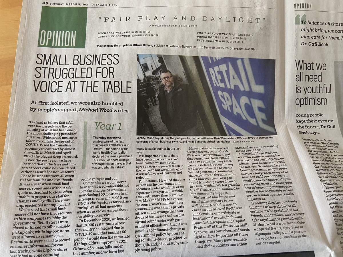 It’s been a tough year for small business owners in Ottawa, Ontario and across Canada.

I chose to take on the role of becoming the voice of many small businesses across our city and I would never change a thing about it

Thank you all for your support ❤️

ottawacitizen.com/opinion/wood-y…