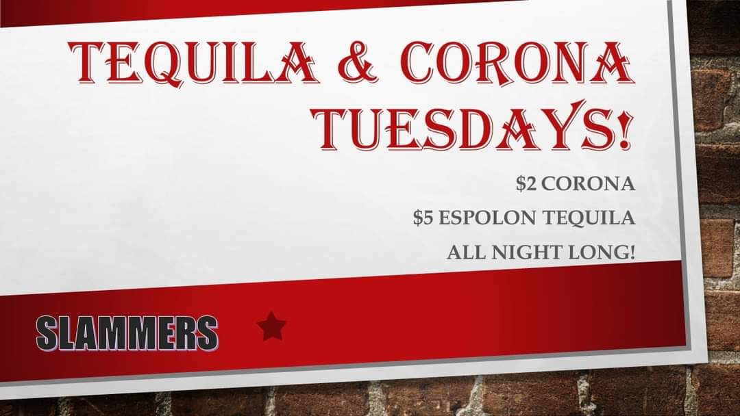 slammers614's tweet photo. $5 Espolon and $2 Corona ALL NIGHT LONG!
Open 4-12 .. Happy Hour til 7!
It's a beautiful day and the patio is open!! 🍻🍸🎉🍕🌈🤙 #Columbus #TequilaTuesday https://t.co/dGlMxAUduH