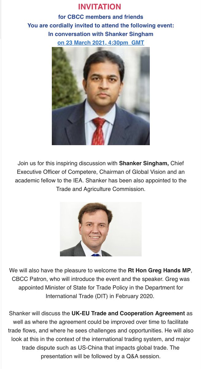 If you trade between the #EU and #UK why not join the Czech British Chamber of Commerce session with @ShankerASingham introduced by @GregHands?

There’ll be some great insights - free and open.

DM me for joining instructions. @AllianceBE @The_IoD @IndBusNet