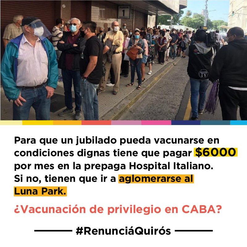 ZaidaChmaruk's tweet photo. Basta de vacunación de privilegio en la Ciudad. Para las salud privada todo bien, y para la salud pública?
#PrivadosDeVacunas #RenunciáQuirós #PeladoConLosAbuelosNo https://t.co/N2JYbpDAwS