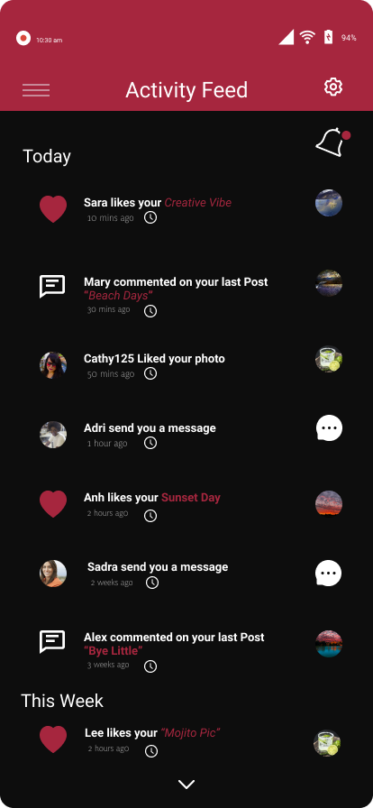 cathy3120's tweet photo. Daily UI #047-Activity Feed
@Daily_UI
#dailyui047 #DailyUI #uiux #uidesign #uxdesign #dailyuichallenge #challenge #uidesign #feed#socialmedia#app#activityfeed https://t.co/G658ZSpVeU