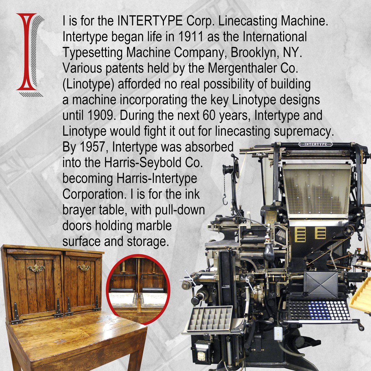 HowardIronWorks's tweet image. I is for the #InlandPrinter, the long-running print trade magazine with near iconic covers,  for the #Intertype Line Casting machine, and for the Claybourn Ink Mixer.  #ArchivesAtoZ #printingmuseum #printinghistory #Linotype #periodicals
