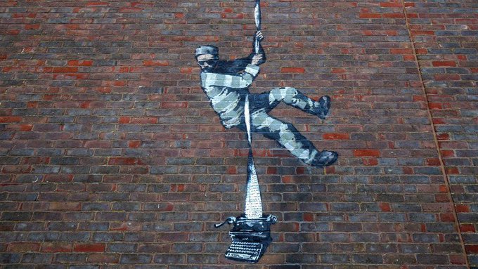 New Banksy calls attention to incarceration of Julian Assange #Banksy #FreeAssangeNOW