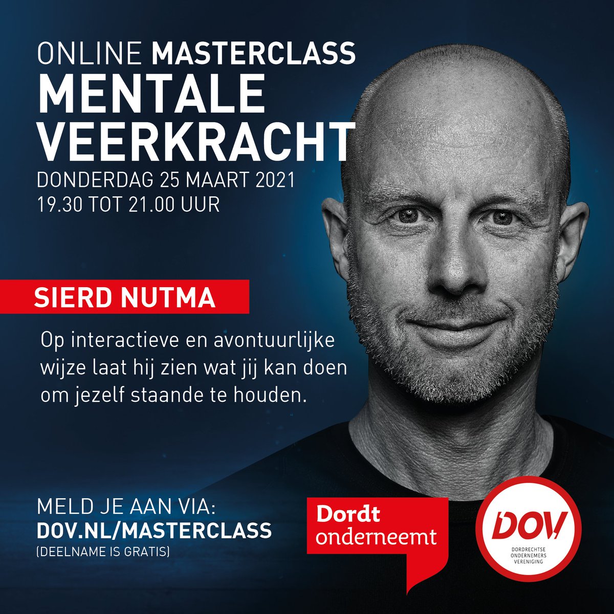 Ontdek in deze masterclass in informele setting hoe je als ondernemer en vooral als mens staande blijft in een wereld vol onzekerheden. 👏➡️ aanmelden via dov.nl/masterclass!