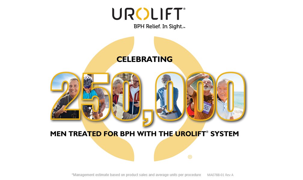 UroLift's tweet photo. 250,000 Patients Treated with UroLift System for Enlarged Prostate.  Read all about it: https://t.co/pNrhWRz2jO https://t.co/GPFyjBZKVO