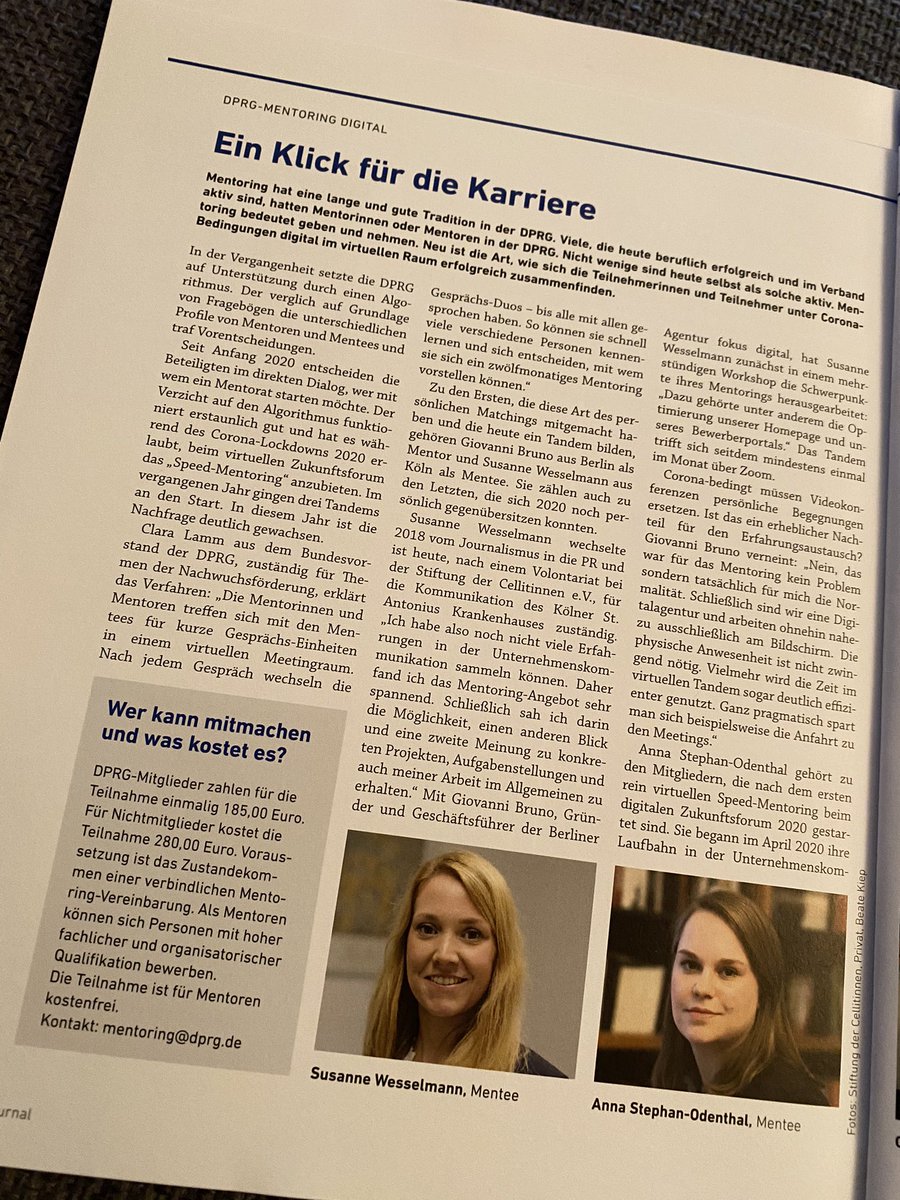 Wie es so ist als Mentee im Programm der <a href="/DPRGde/">DPRG</a>? Ich find‘s toll! Zum Mentoring in der aktuellen Situation durfte ich dem <a href="/DPRGJournal/">DPRG Journal</a> ein paar Fragen beantworten. Vielen Dank, liebe @AnneTessmer, für Deine Empathie und wertvollen Impulse als Mentorin! 🙏😊