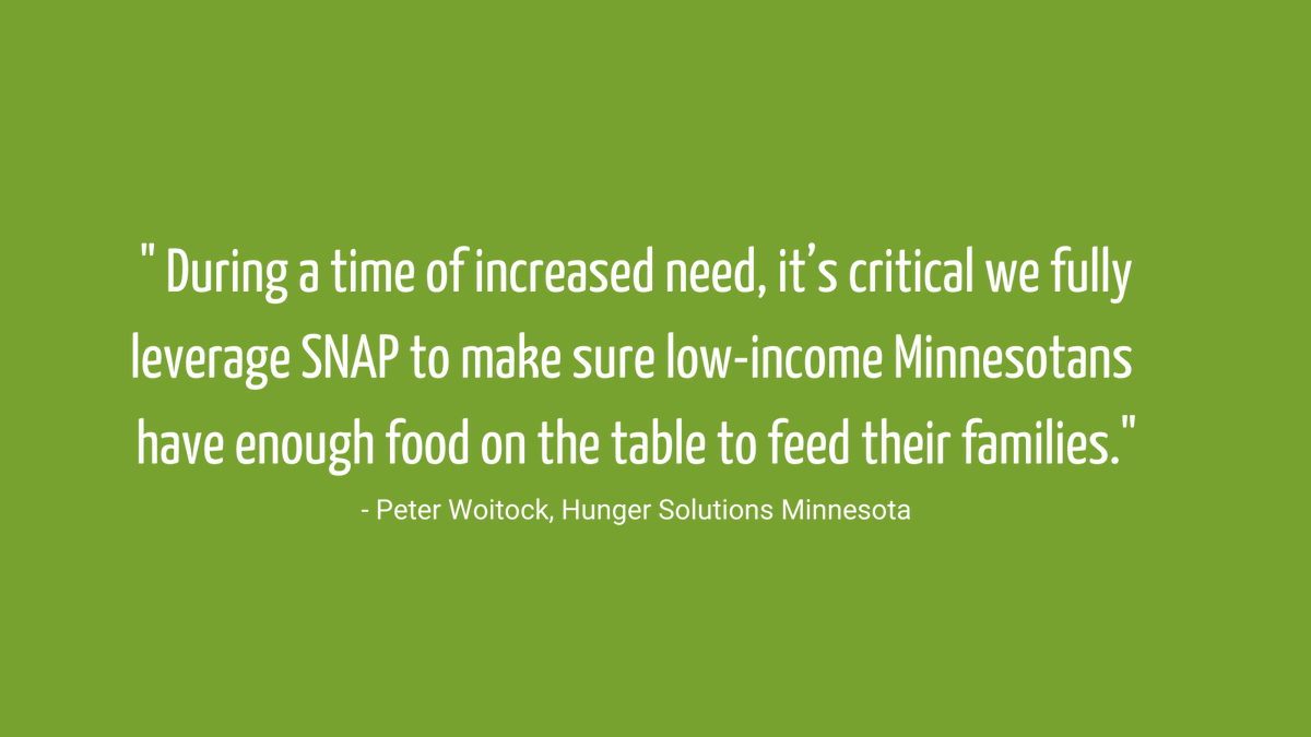 Hunger Solutions Minnesota’s Peter Woitock is testifying now on HF 611 to support SNAP. Help us support families experiencing food insecurity and struggling to feed their families that don’t qualify for SNAP. 

Help us increase the income limit. #mnleg