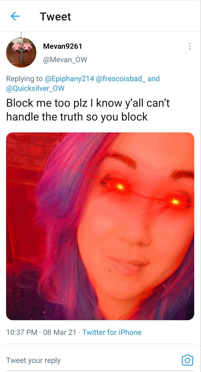 Epiphany214's tweet photo. *clears throat* 

"Block me too plz I know ya'll cant handle the truth so you block "

I cant make this shit up. Its fucking gold 🤣🤣🤣 https://t.co/I9YMGh2ard