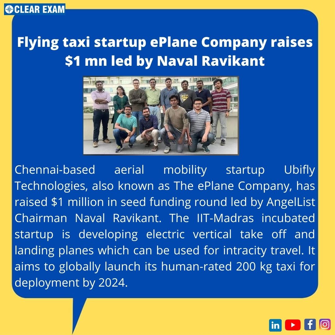 clearexamsocial's tweet photo. Current News
Check out this news about The ePlane Company!!
#eplane #theeplanecompany #ubifly #startup #flyingtaxis #startupindia #enews #newsupdate #currentnewsreport #currentnewsindia #entrepreneur https://t.co/bpEYBXBUsP