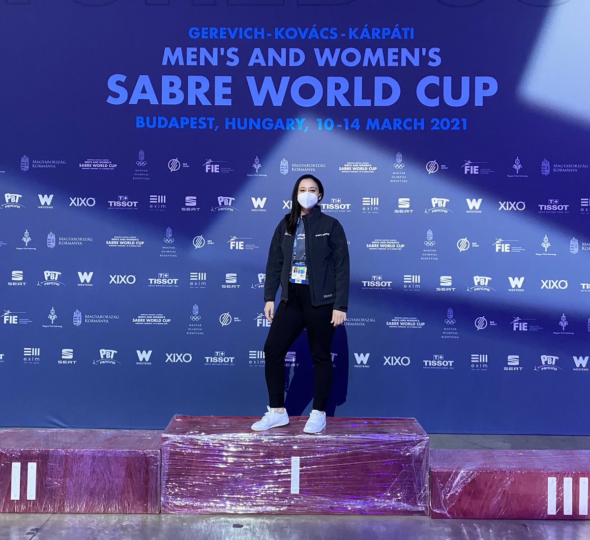 MountSinaiRehab's tweet photo. @MariamZakh from @MountSinaiRehab providing sports medical coverage for our @USOlympic hopefuls in Budapest Hungary. @usfencing Sabre World Cup. Keeping safe from Covid in the Olympic bubble. #goteamUSA #RehabStrong #gofortheGold @AAPhysiatrists @AAPMR https://t.co/qRKJjSkoAZ