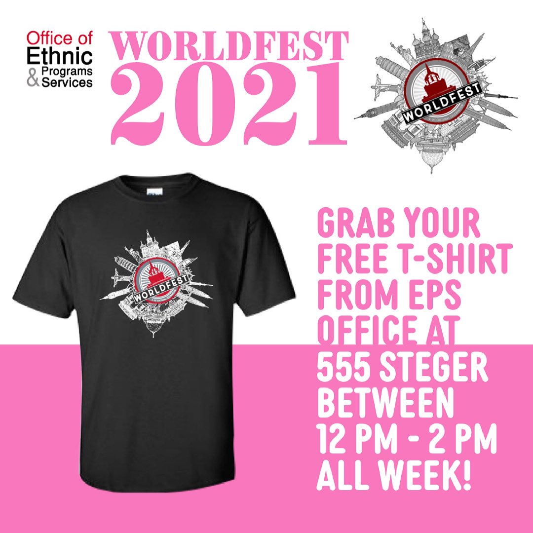 GIVEAWAY #1: 
WorldFest 2021 short sleeve T-Shirt
Grab your FREE T shirt soon from our office all week from 12-2PM!! 

#WorldFest2021 #UCUs #WF2021