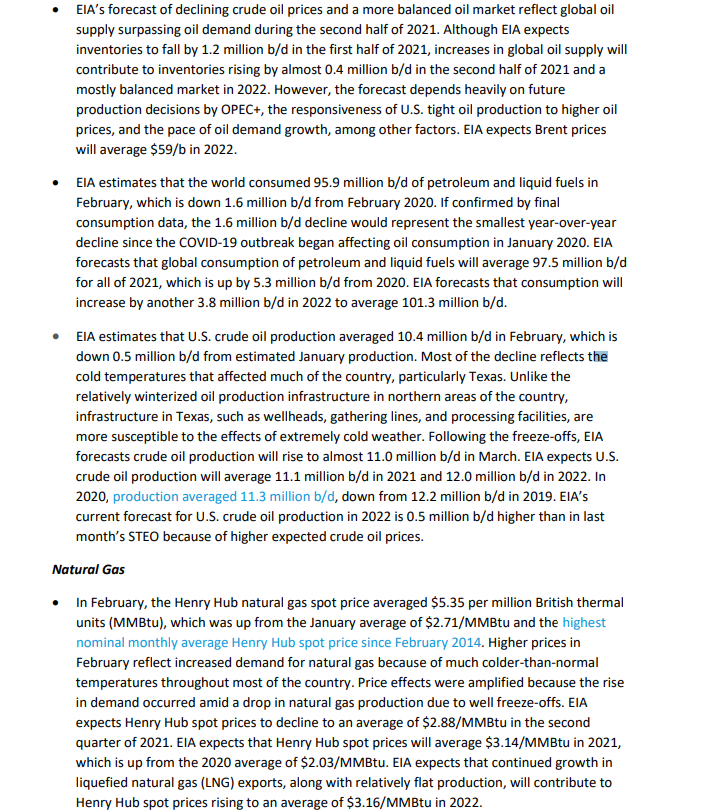 chigrl's tweet photo. EIA short term energy outlook out today....here are the highlights https://t.co/AmVxUtPsTW