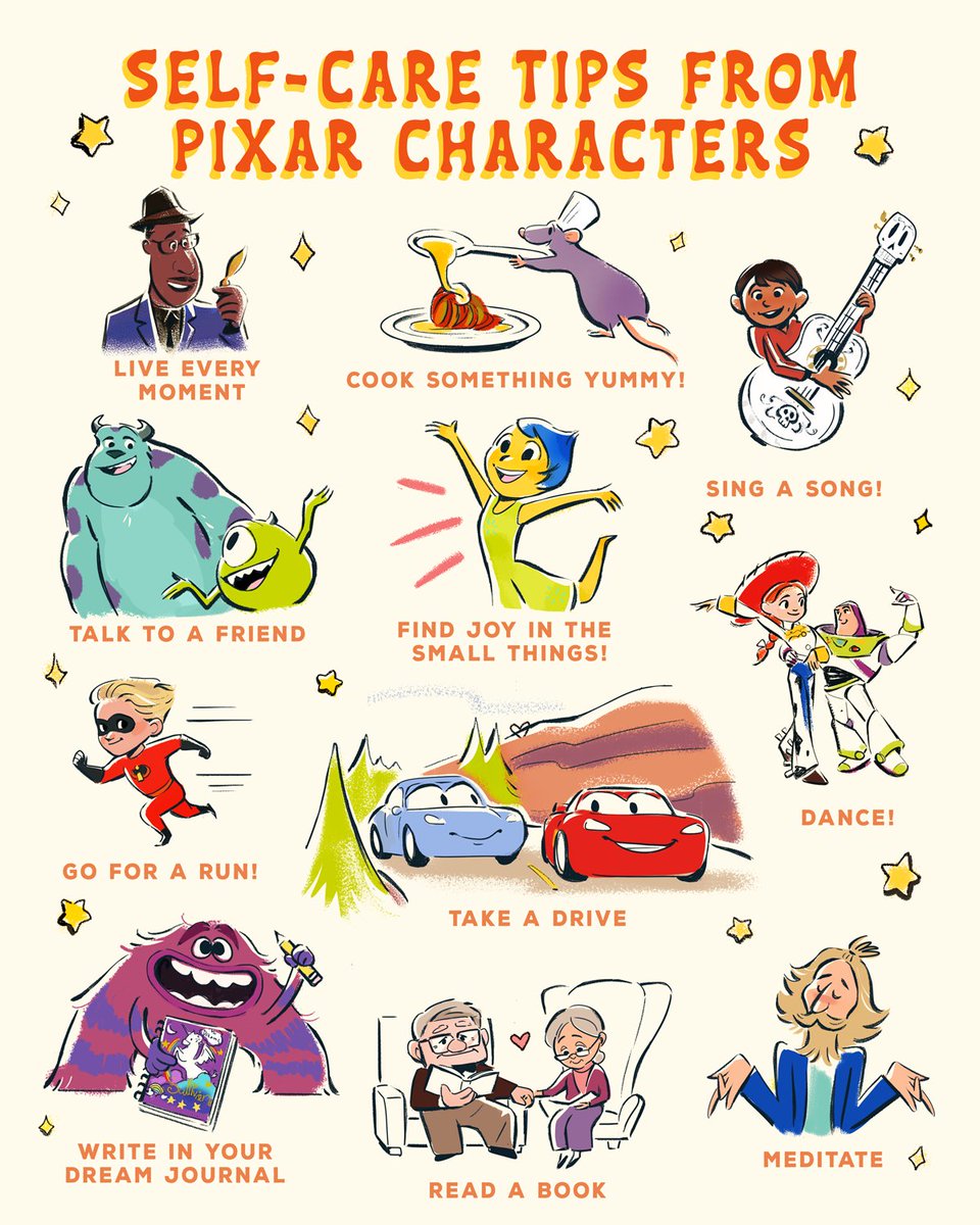 To self-care… and beyond! Channel your inner Pixar character with these tips.