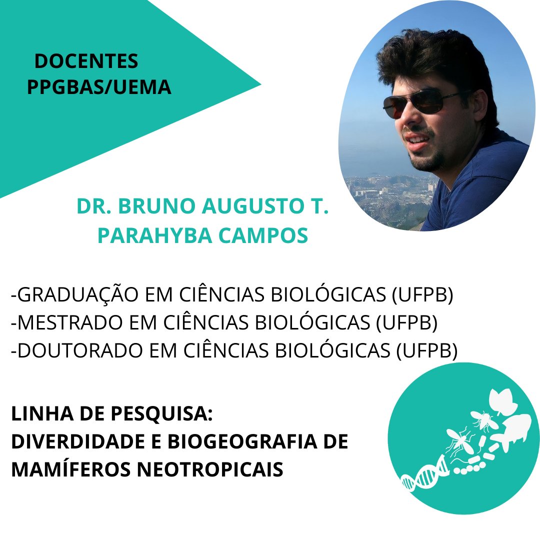 ppgbas's tweet photo. Bruno Augusto é da UFPB e compõe o quadro de prof. colab do @ppgbas Tem experiência na área de Zoologia, com ênfase em Sistemática e Evolução, atuando principalmente nos seguintes temas: mamíferos, filogenia molecular, biogeografia #VemproPPGBAS https://t.co/Dvui8Traus