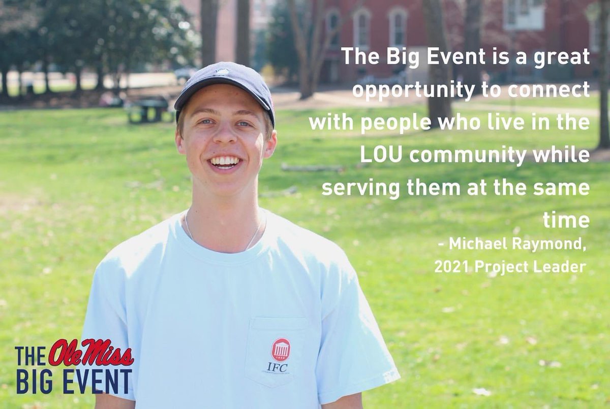 OleMissBigEvent's tweet photo. Michael Raymond is excited for the Big Event. Are you? Registration is open now. https://t.co/r7AEVVgi64