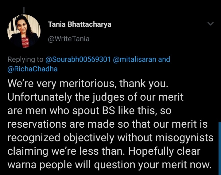 A harmless reply and look at the hate Sourabh is getting. Feminists are cancer.