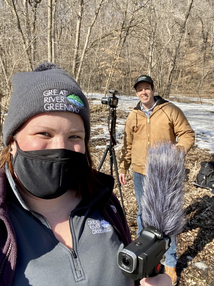 greatrivergreen's tweet photo. Sun, camera, action! Amy and Brad are hard at work getting new videos filmed out at Seven Mile Creek Park in St. Peter. #restoreMN https://t.co/Md9zgaSm8q