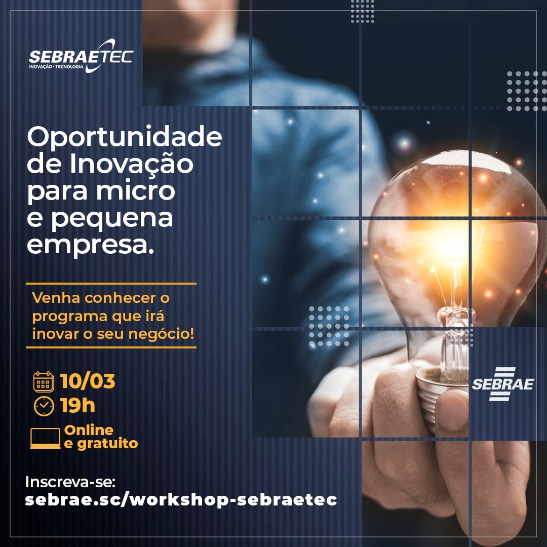 MBComunicacao's tweet photo. 🖥️ SEBRAETEC | @Sebrae_SC
👉Workshop on-line sobre o #Sebraetec, que é voltado para consultorias nas áreas de #tecnologia e #inovação empresarial.
🗓️ Quando: Nesta quarta-feira (10)
⏰ Horário: às 19h
🔗🖱️ Inscreva-se! linkhttp://sebrae.sc/workshop-sebraetec
#sebrae https://t.co/RWgC61722c