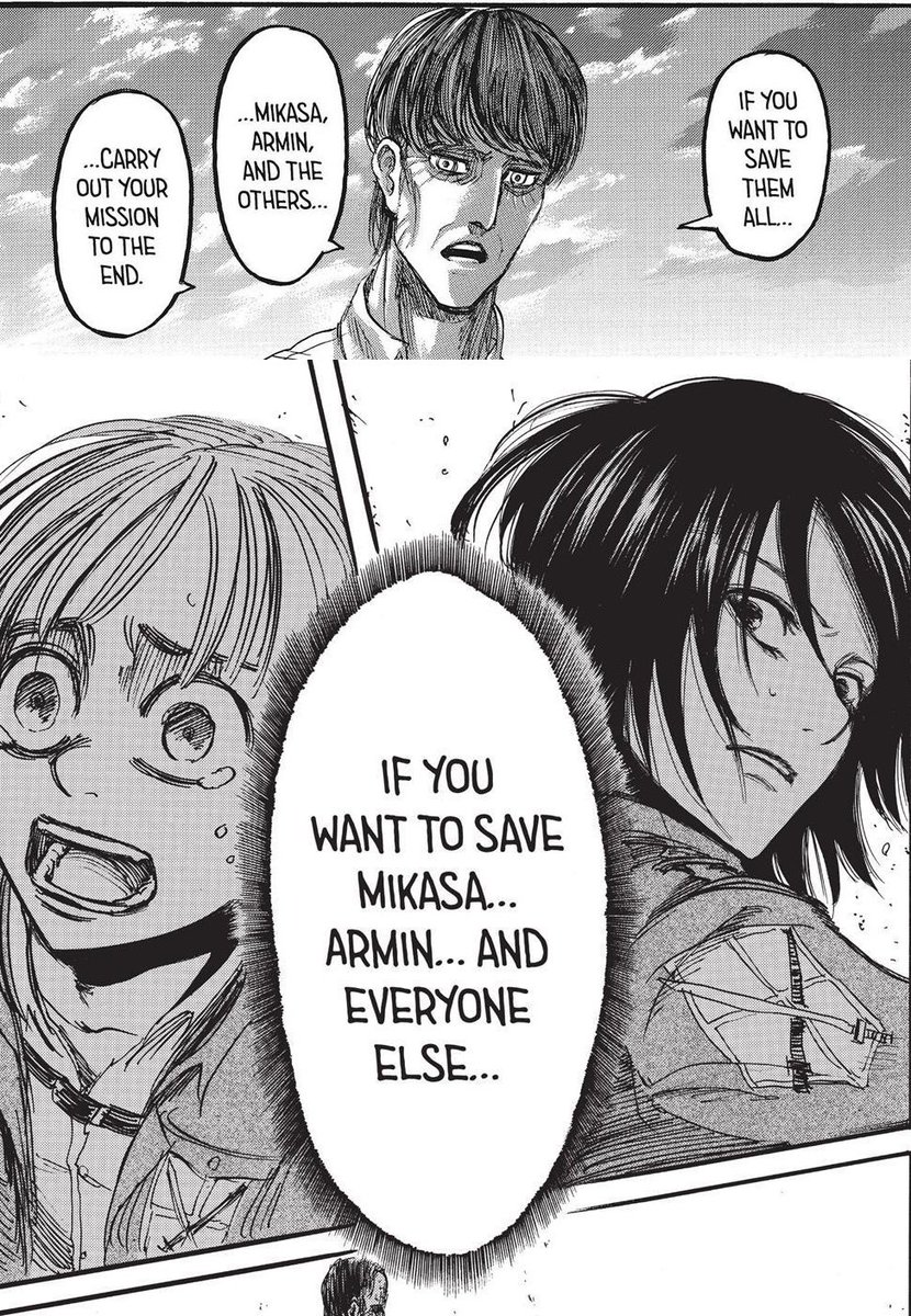 It will be powerful to save the others bc they are indeed in difficulty, we come to the sentence: If you want to save Mikasa, Armin, and the others, you must master this power. The time has finally come to understand the meaning of this sentence bc they are indeed all in danger
