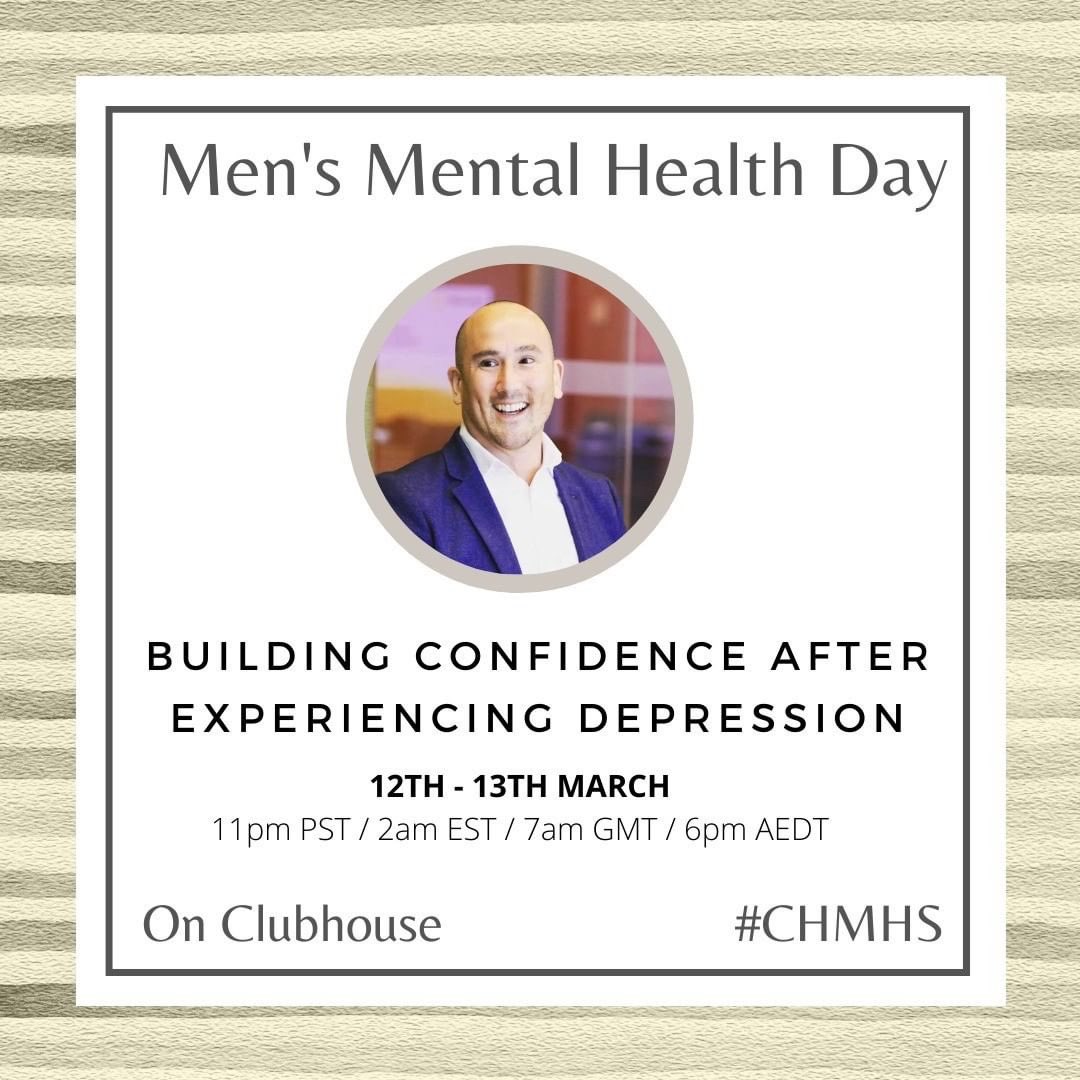 AdamBowcutt's tweet photo. Join us for Men’s Mental Health Day on Clubhouse - this Friday - Building confidence after depression. https://t.co/T9Gj1FVYut