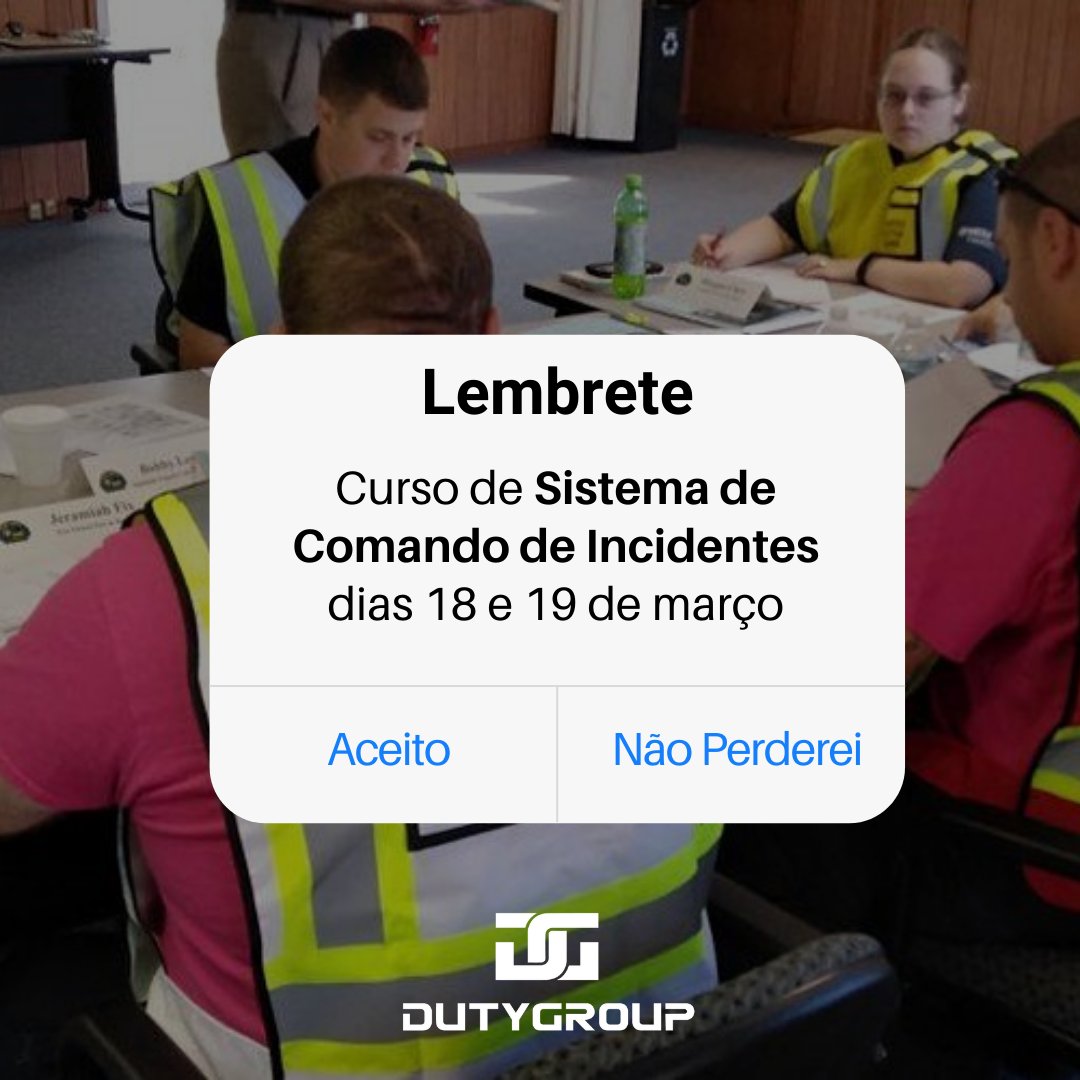 Duty_Group's tweet photo. Já se inscreveu para o cursos SCI 300?
⠀
Aproveite
⠀
Sistema de Comando de Incidentes
⠀
#dutygroup #treinamento https://t.co/m7kCvjq6Qn