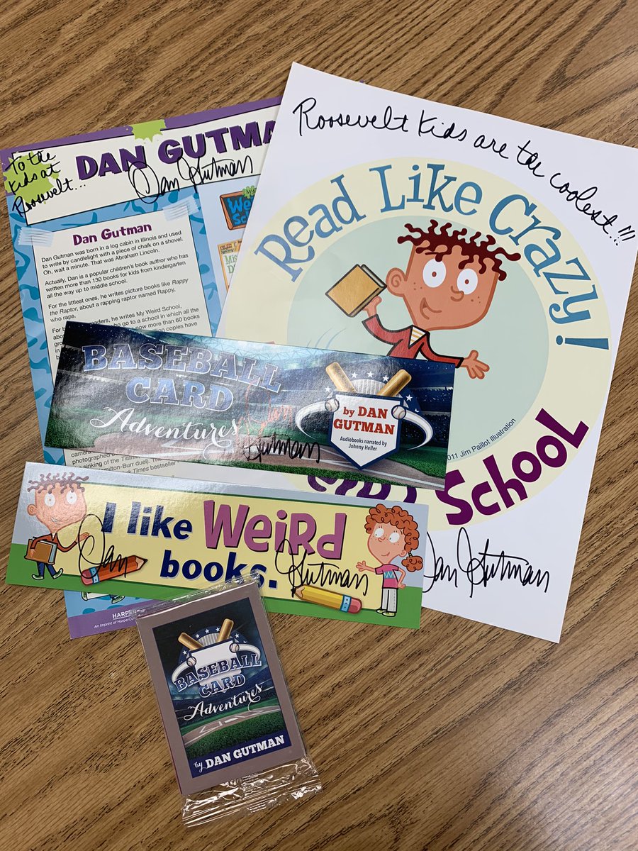 zieglersLLC's tweet photo. Thanks, @DanGutmanBooks , for the virtual visit, your entertaining presentation, and for the goodies! Our students are so fortunate! And special thanks to @AndersonsBkshp for making it happen. @RooseveltLLC #D90Learns #D90RMS https://t.co/JnJGvumYvR