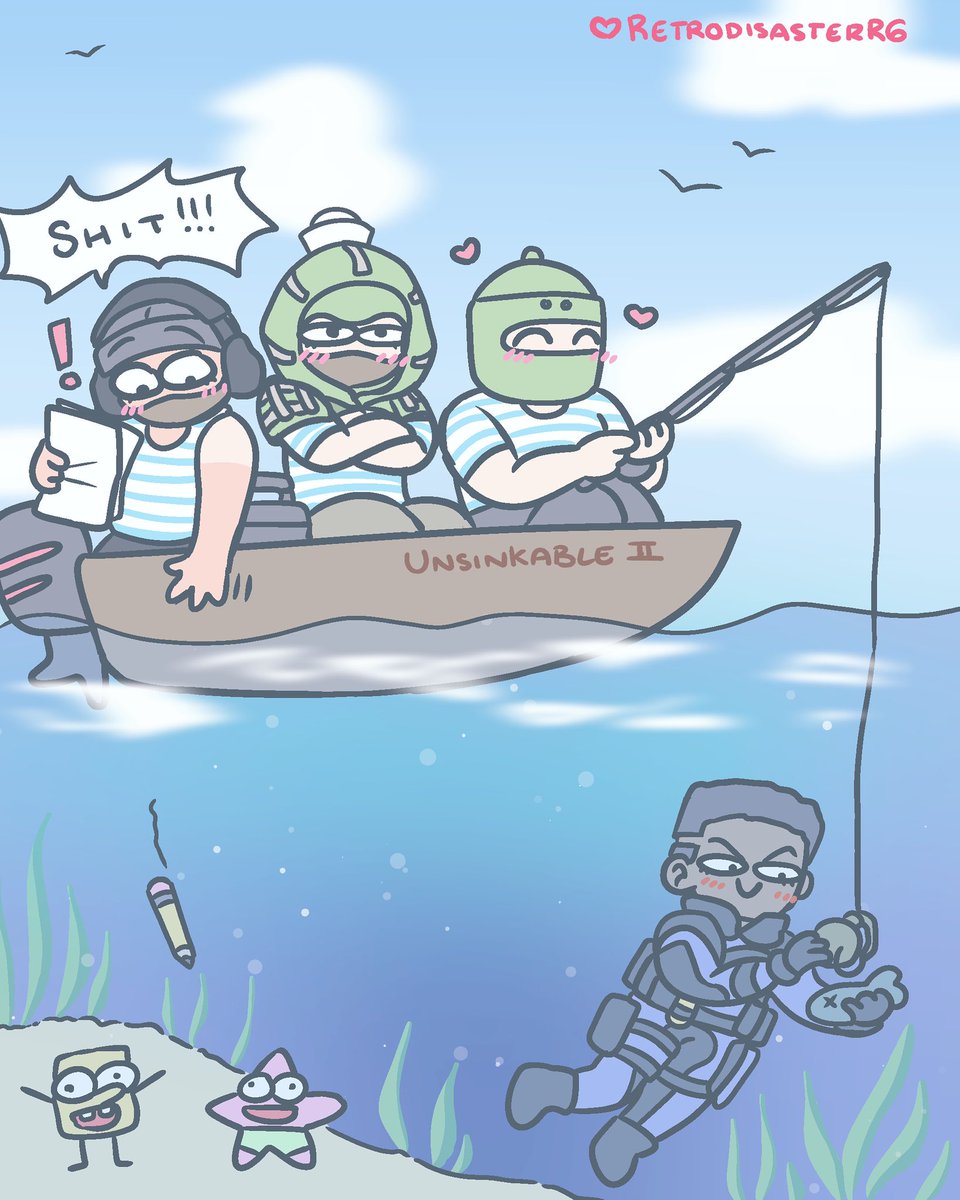 retrodisasterR6's tweet image. Team bonding trip 🚤🐟 #r6community #rainbowsixsiege