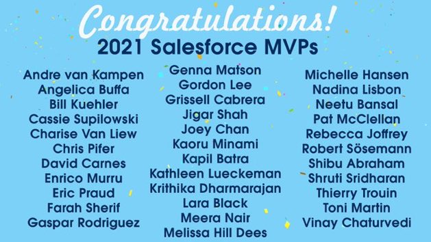Congratulations to all the new MVPs class of 2021 #SalesforceMVP