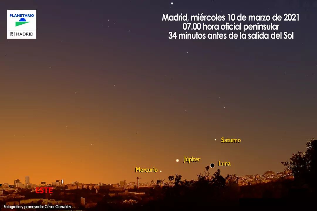 PlanetarioMad's tweet photo. #Astroreto para madrugadores 😴
🌒 La luna junto a Júpiter y Saturno esta madrugada 🪐
Recomendamos utilizar prismáticos.
ℹ👉https://t.co/BRZ0vKq6Va
🏷 Etiqueta tu foto #Planetariofoto https://t.co/EgTPExTt2x