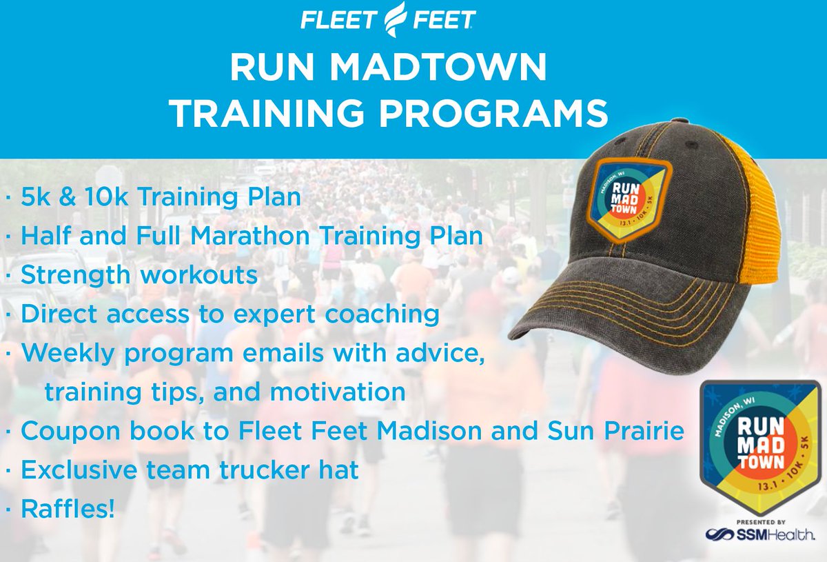 Strong training leads to a strong race! No matter your racing level, we've got you covered with our training programs offered by <a href="/fleetfeetmad/">Fleet Feet Madison</a>! But don't delay, training program registration closes March 19th! bit.ly/2yFZKxF